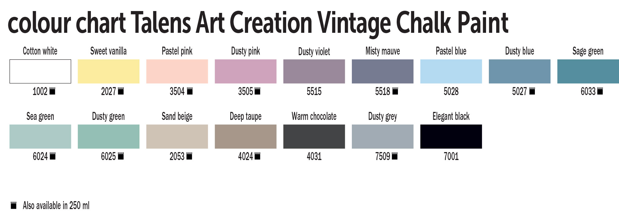 TAC Vintage chalk paint colour chart